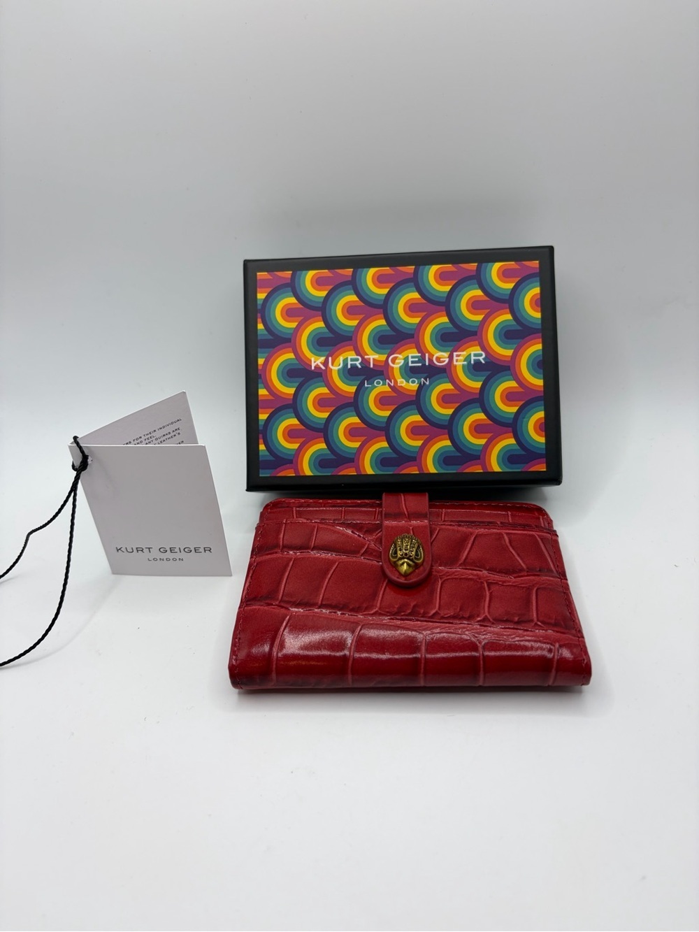 Kurt Geiger Red Croc-Embossed Snap Wallet with Gold Clasp